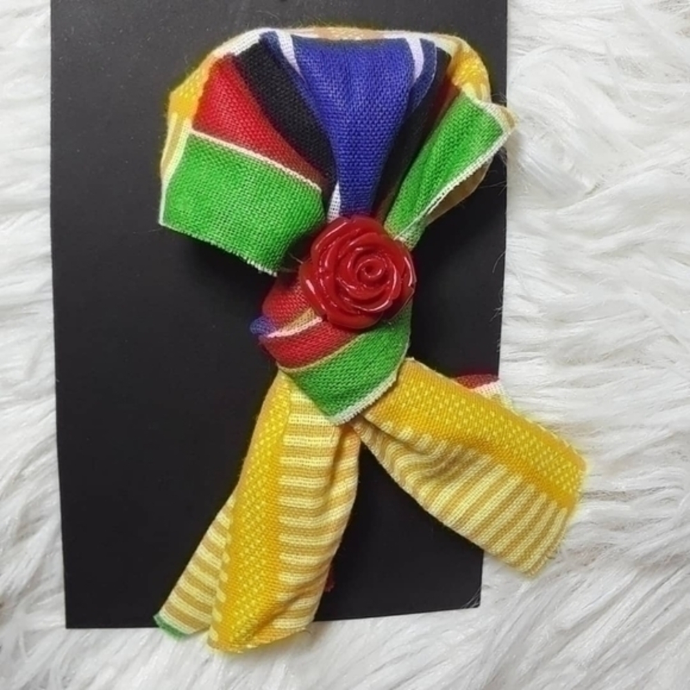 Tasty Raw Edge Kente Rose Tied Ribbon Pin